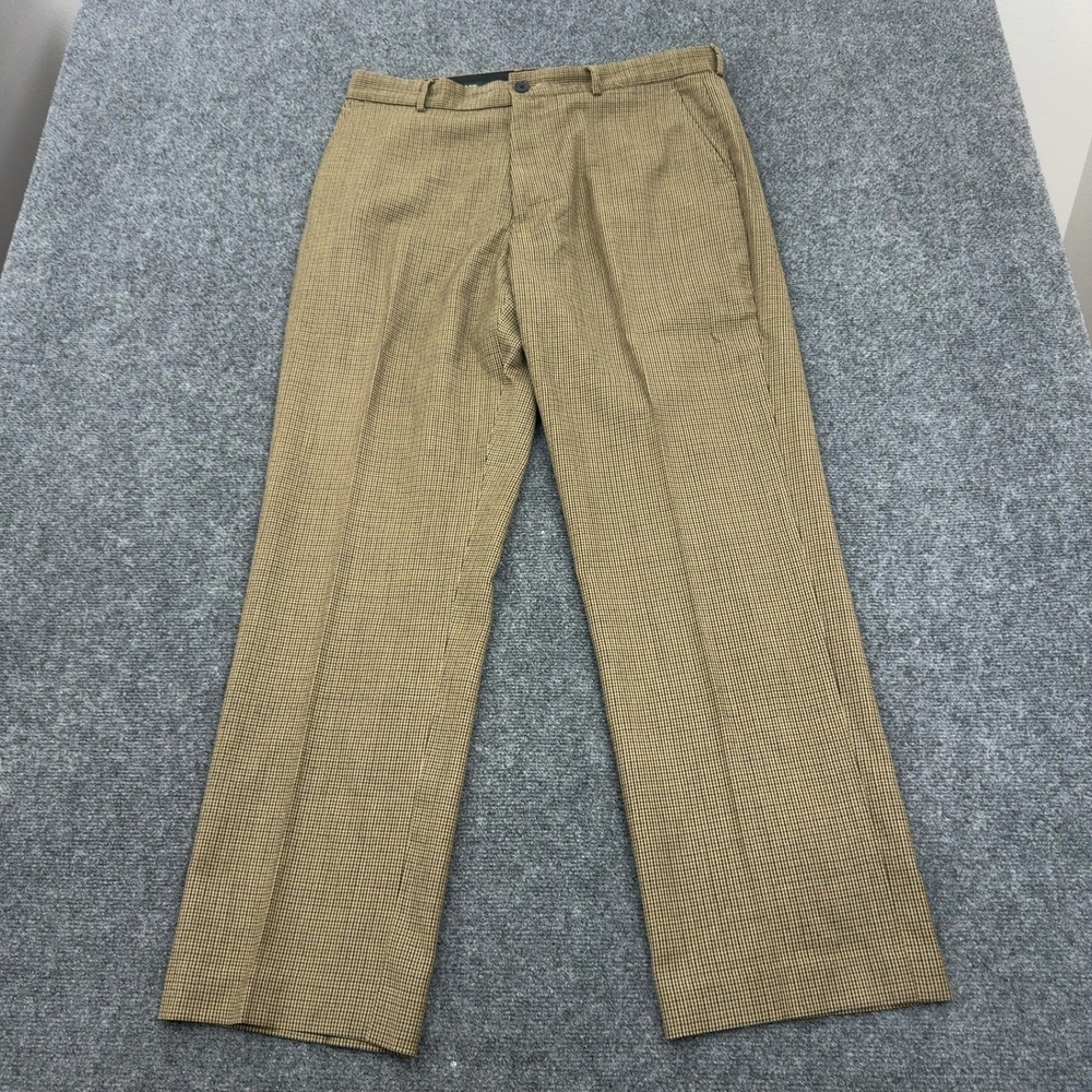 Vintage J Crew Dress Pants Mens 36x32 Brown Wool Houndstooth Trousers Classic